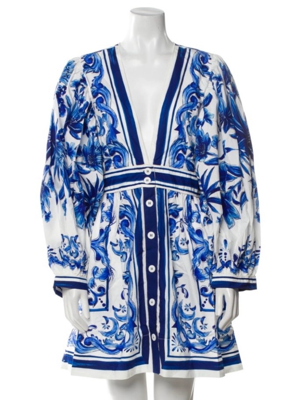 FARM Rio Blue and White Floral Long Sleeve Dress
